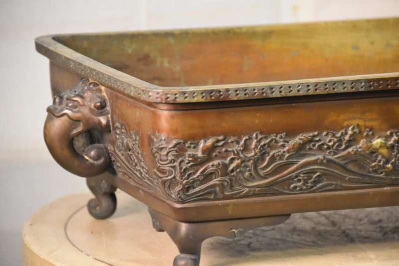 Japanese Birds and Waves Bronze Vase Suiban Width:600mm - Image 5
