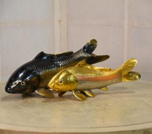 Pair of Signed Bronze Koi Okimono Width:280mm