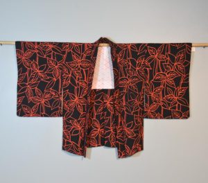 Black and Orange Vintage Silk Haori Jacket