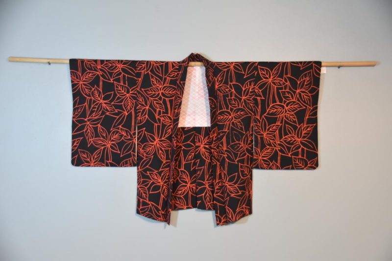 Black and Orange Vintage Silk Haori Jacket