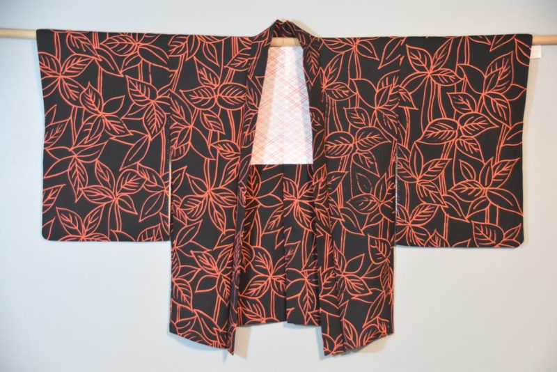 Black and Orange Vintage Silk Haori Jacket - Image 2