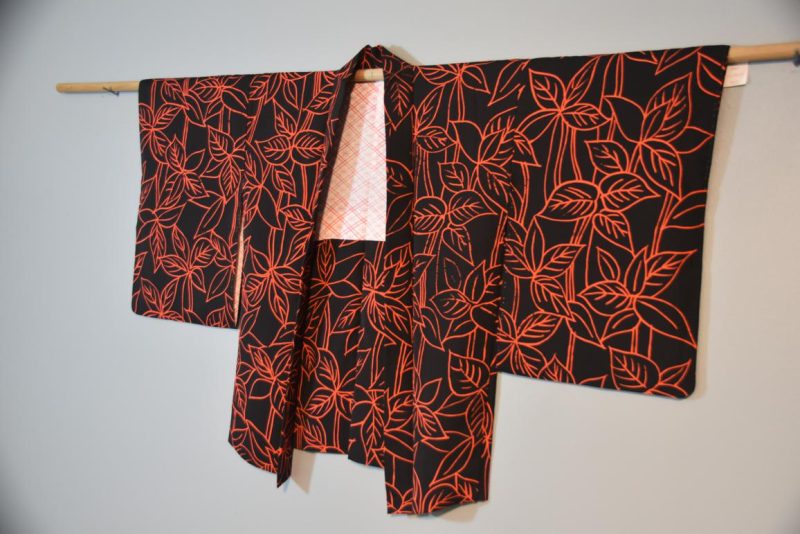 Black and Orange Vintage Silk Haori Jacket - Image 5