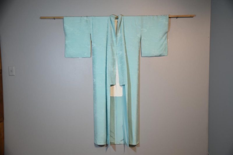 Aqua Blue Silk Jacquard Kimono - Image 4
