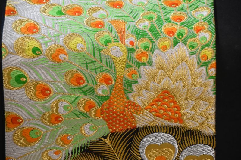 Japanese Silk Obi with Peacock Design - Image 8