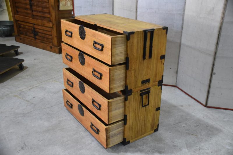 Antique 4 Drawer Clothing Chest with Silver Inlay (2 Sections)Width:955mm - Image 9