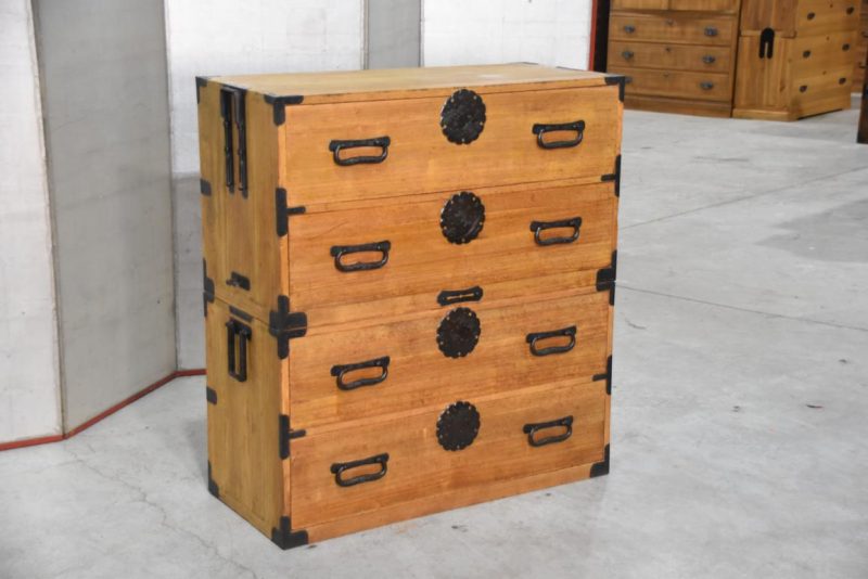 Antique 4 Drawer Clothing Chest with Silver Inlay (2 Sections)Width:955mm - Image 5