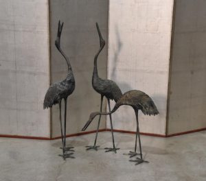 3 x Japanese Bronze Garden Cranes Height:1100mm