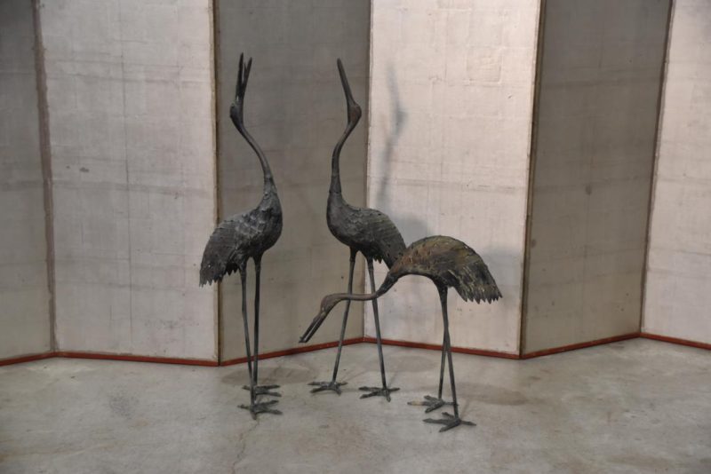 3 x Japanese Bronze Garden Cranes Height:1100mm