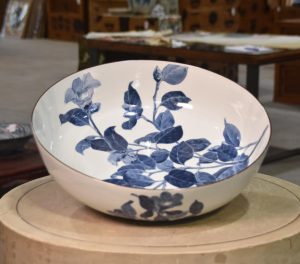 Blue and White Porcelain Bowl decorated with Camellias Width:425mm