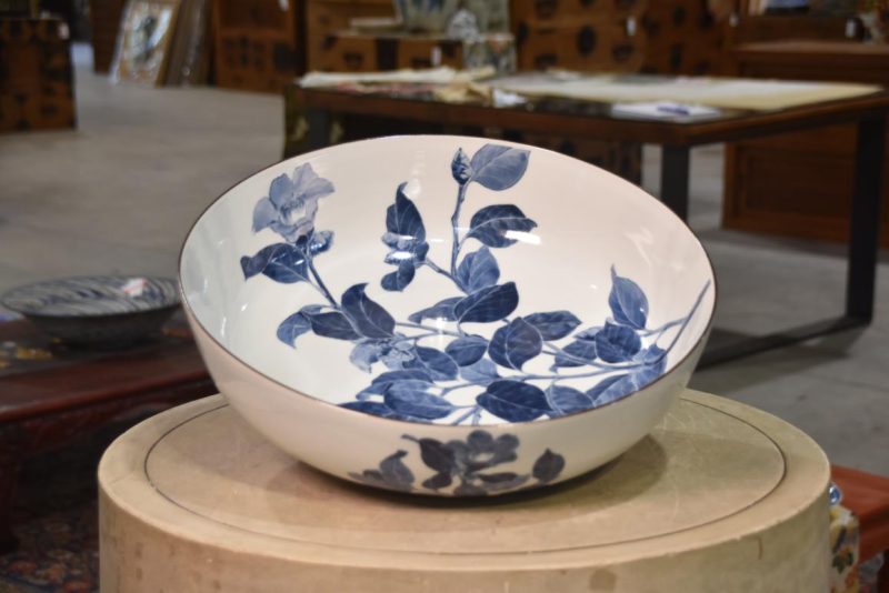 Blue and White Porcelain Bowl decorated with Camellias Width:425mm