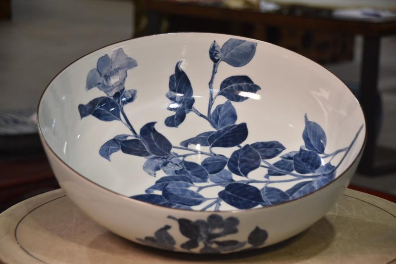 Blue and White Porcelain Bowl decorated with Camellias Width:425mm - Image 9