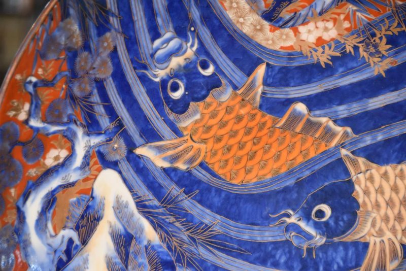 Large Coloured Imari Koi Charger Width:537mm - Image 6