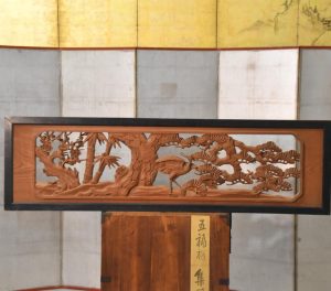 Japanese Elm Wood Transom of a Crane, Bamboo, Pine and PlumWidth:1850mm's
