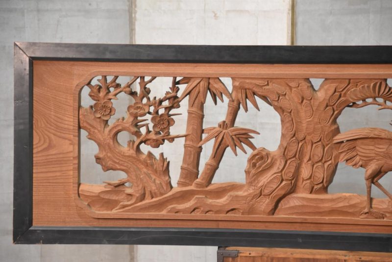 Japanese Elm Wood Transom of a Crane, Bamboo, Pine and PlumWidth:1850mm's - Image 5