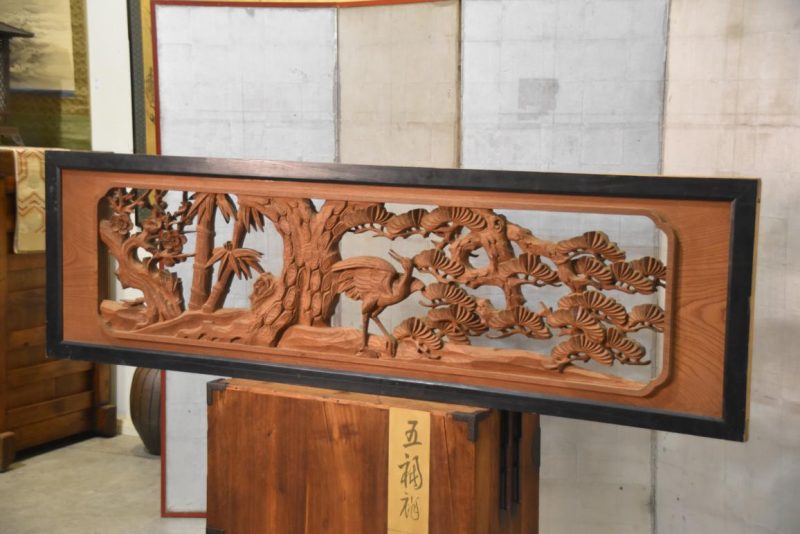 Japanese Elm Wood Transom of a Crane, Bamboo, Pine and PlumWidth:1850mm's - Image 2