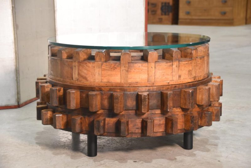 Japanese Antique Elm Wood Cog Table Width:780mm - Image 5