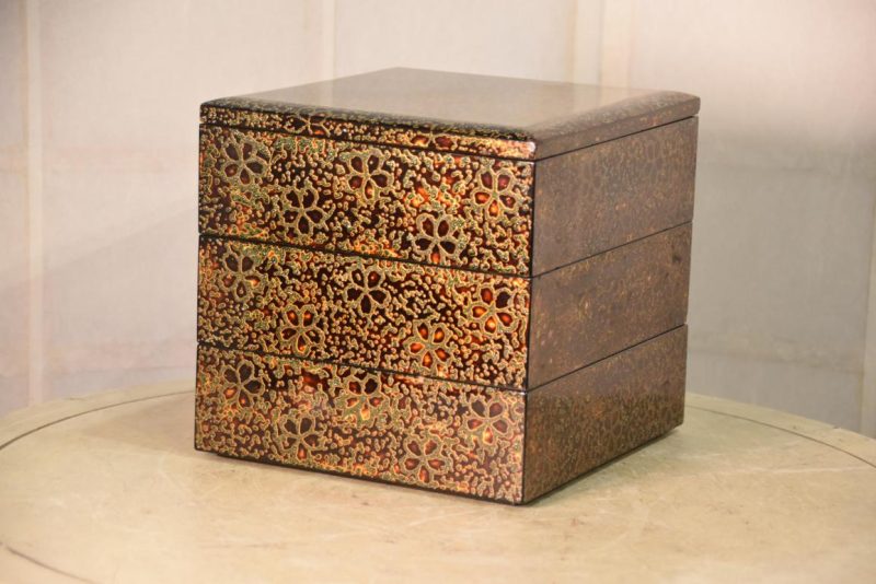 Japanese Wakasa Lacquer Jubako Stacking Lidded Box Width:230mm