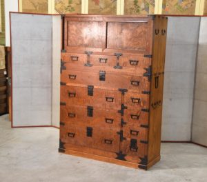 Japanese Burl Elm Clothing Chest 2 Sections Width:1100mm