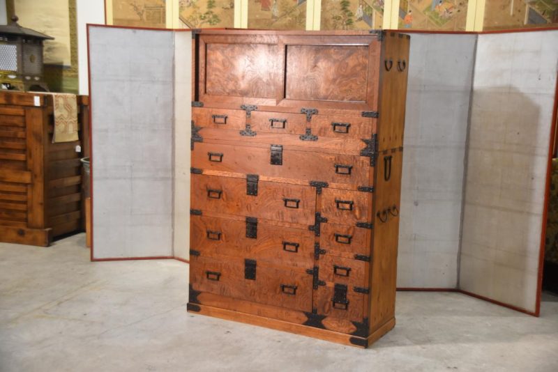 Japanese Burl Elm Clothing Chest 2 Sections Width:1100mm