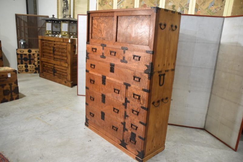 Japanese Burl Elm Clothing Chest 2 Sections Width:1100mm - Image 12