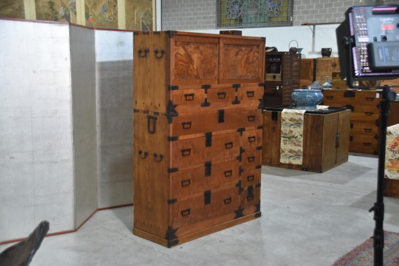 Japanese Burl Elm Clothing Chest 2 Sections Width:1100mm - Image 5