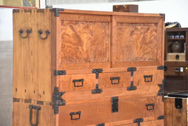 Japanese Burl Elm Clothing Chest 2 Sections Width:1100mm - Image 4