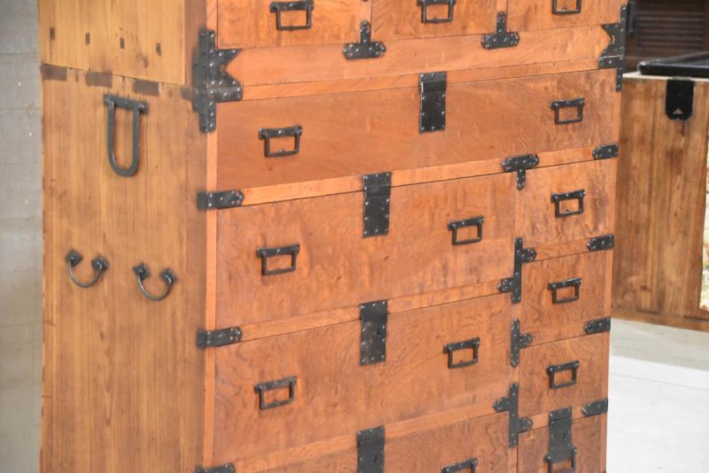 Japanese Burl Elm Clothing Chest 2 Sections Width:1100mm - Image 3