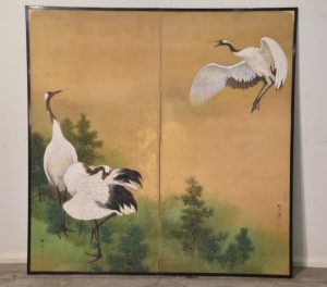 Taisho Period Cranes 2 Panel Screen Width:1660mm