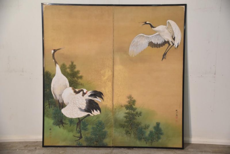 Taisho Period Cranes 2 Panel Screen Width:1660mm