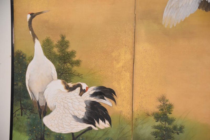 Taisho Period Cranes 2 Panel Screen Width:1660mm - Image 2