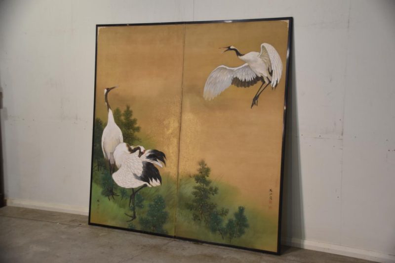 Taisho Period Cranes 2 Panel Screen Width:1660mm - Image 7