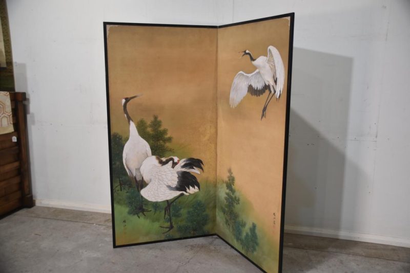 Taisho Period Cranes 2 Panel Screen Width:1660mm - Image 4