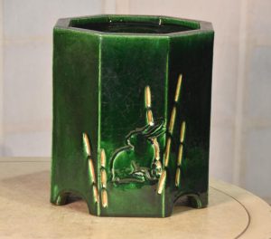 Green Glaze Hibachi Urn with Rabbits Width:200mm