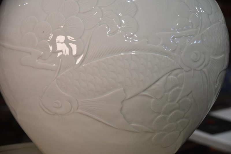 Japanese Hakuji White Celadon Vase Width:385mm - Image 2