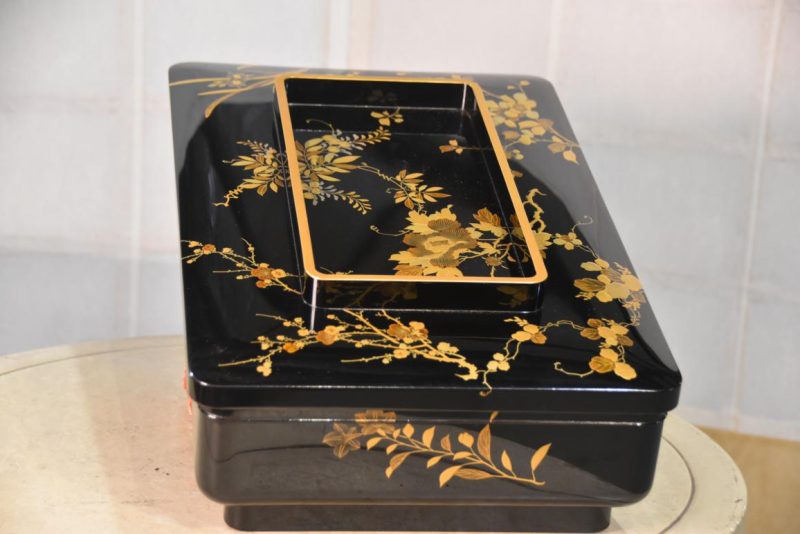 Japanese Maki-E Lacquer Lidded Box Length:460mm.
