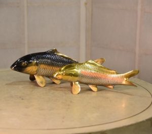 A Pair of Bronze Koi Okimono