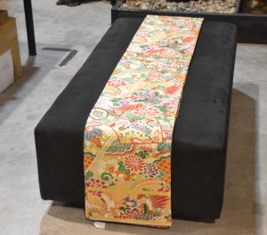 Vintage Sash Table Runner Maru Obi Decorated with Phoenix Width:4000mm