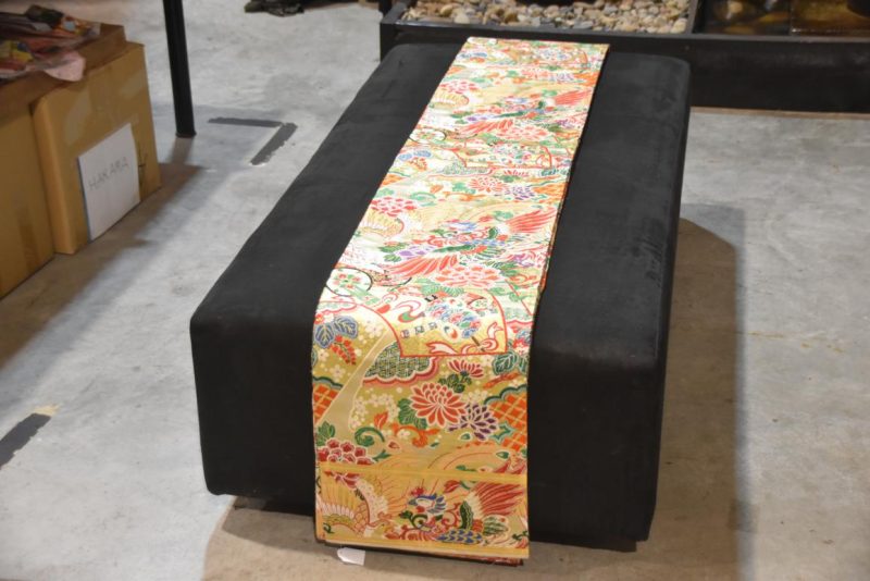Vintage Sash Table Runner Maru Obi Decorated with Phoenix Width:4000mm