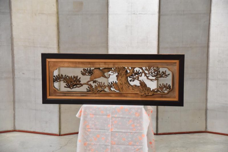Japanese Carved Wooden Rama Transom with lacquered frame Width:1220mm