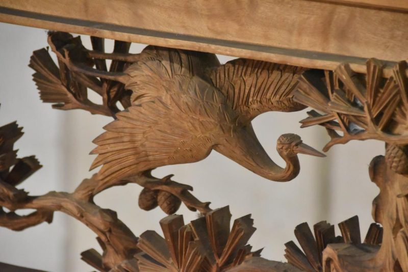 Japanese Carved Wooden Rama Transom with lacquered frame Width:1220mm - Image 4
