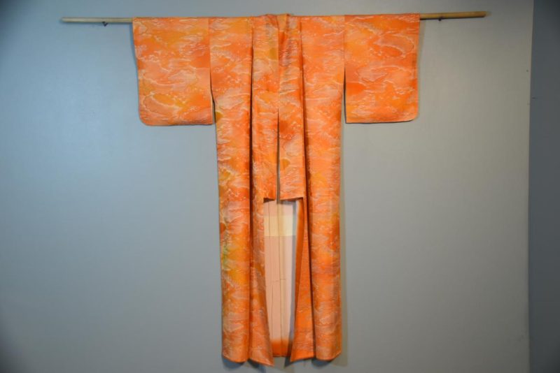 Japanese Orange Silk Kimono - Image 3