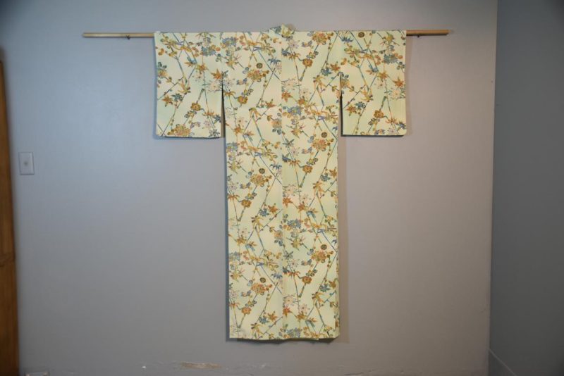 Japanese Pale Green Silk Kimono
