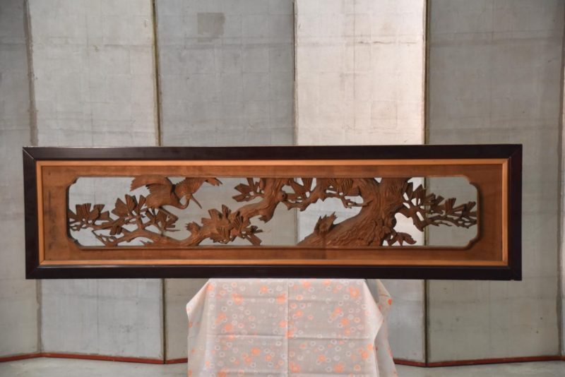 Japanese Carved Wooden Rama Transom with lacquered frame Width:1710mm - Image 2