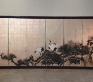 Pine and Cranes on Silver Screen Width:3680mm