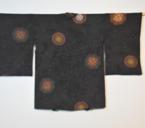 Vintage Black Silk Haori Jacket with Lacquered Threads