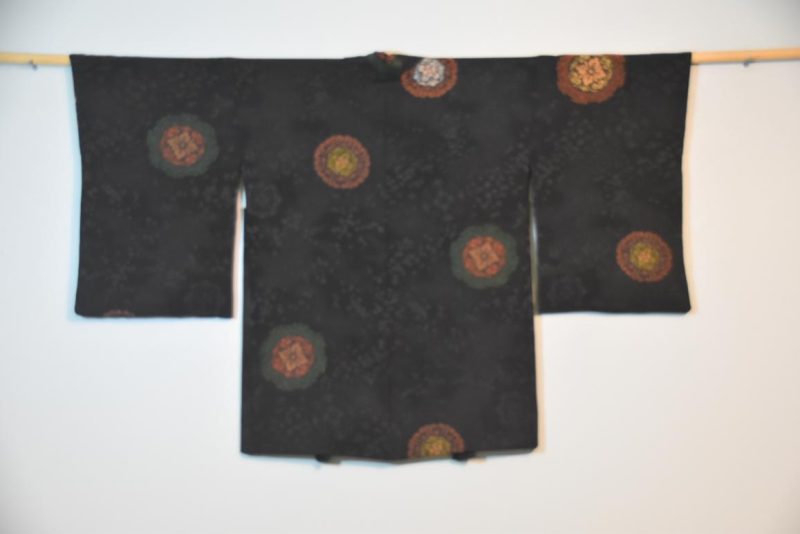 Vintage Black Silk Haori Jacket with Lacquered Threads