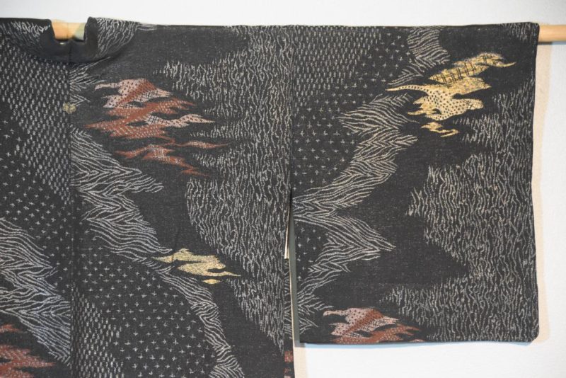 Vintage Black Silk Haori Jacket with Lacquered Threads - Image 2