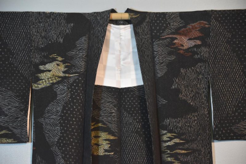 Vintage Black Silk Haori Jacket with Lacquered Threads - Image 4