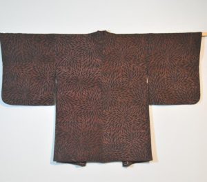 Vintage Black Silk Haori Jacket with Red Lacquered Threads