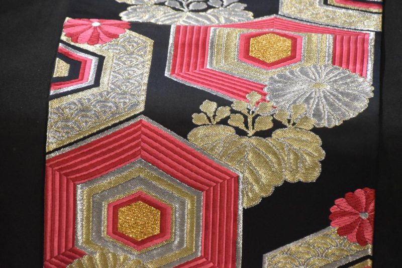Japanese Red, Black Gold and Silver Obi Sash Width:4000mm - Image 2